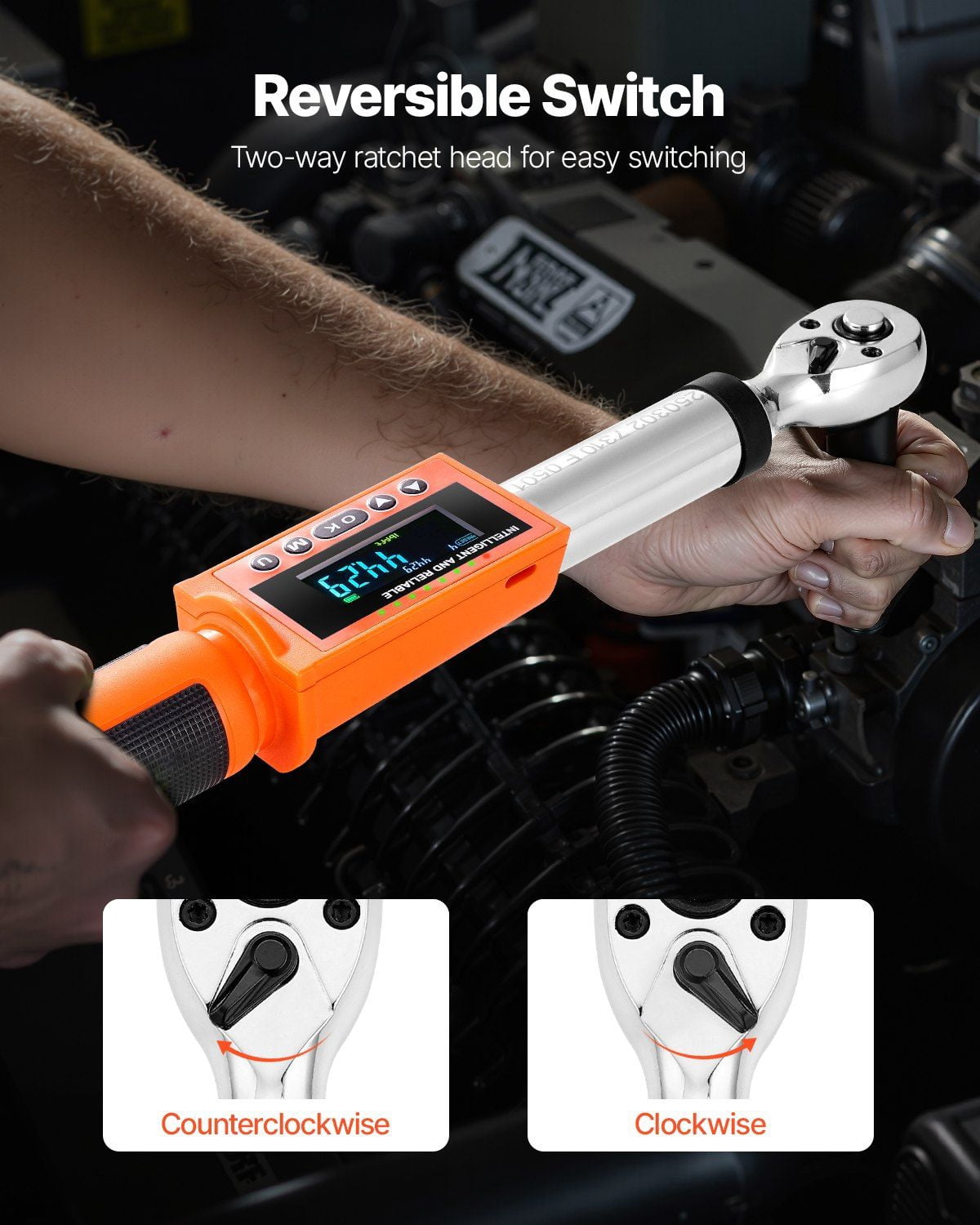 Digital Torque Wrench 3/8" Drive – 0-99.57 ft-lb / 0-135 Nm, 72-Tooth Dual-Range LED Display, Precision Click-Type with Audible & Vibrating Alarm, Auto Shut-Off, ±3% Accuracy, Includes Storage Case