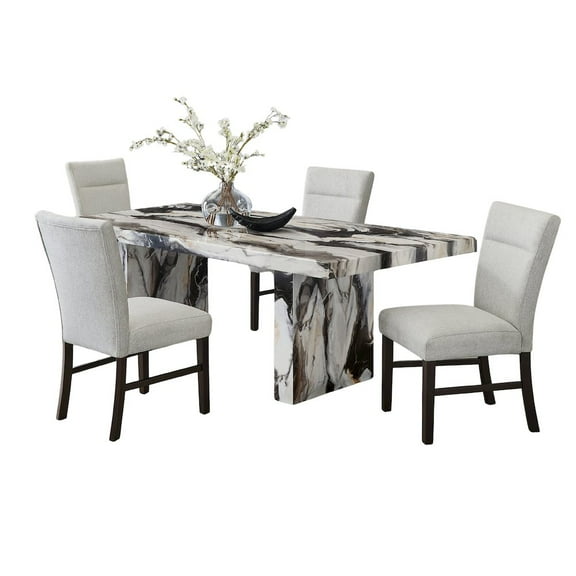 Roundhill Furniture Cavira Modern Faux Marble Dining Table with 4 Chairs
