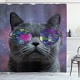 thumbnail image 1 of Ambesonne Cosmic Cat Shower Curtain, Funny Kitten Sunglasses, 69"Wx84"L, Grey and Multicolor, 1 of 3