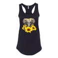 thumbnail image 2 of Elephant Sunflower Cute Love Animal Lover Ladies Racerback Tank Top, Black, Small, 2 of 3