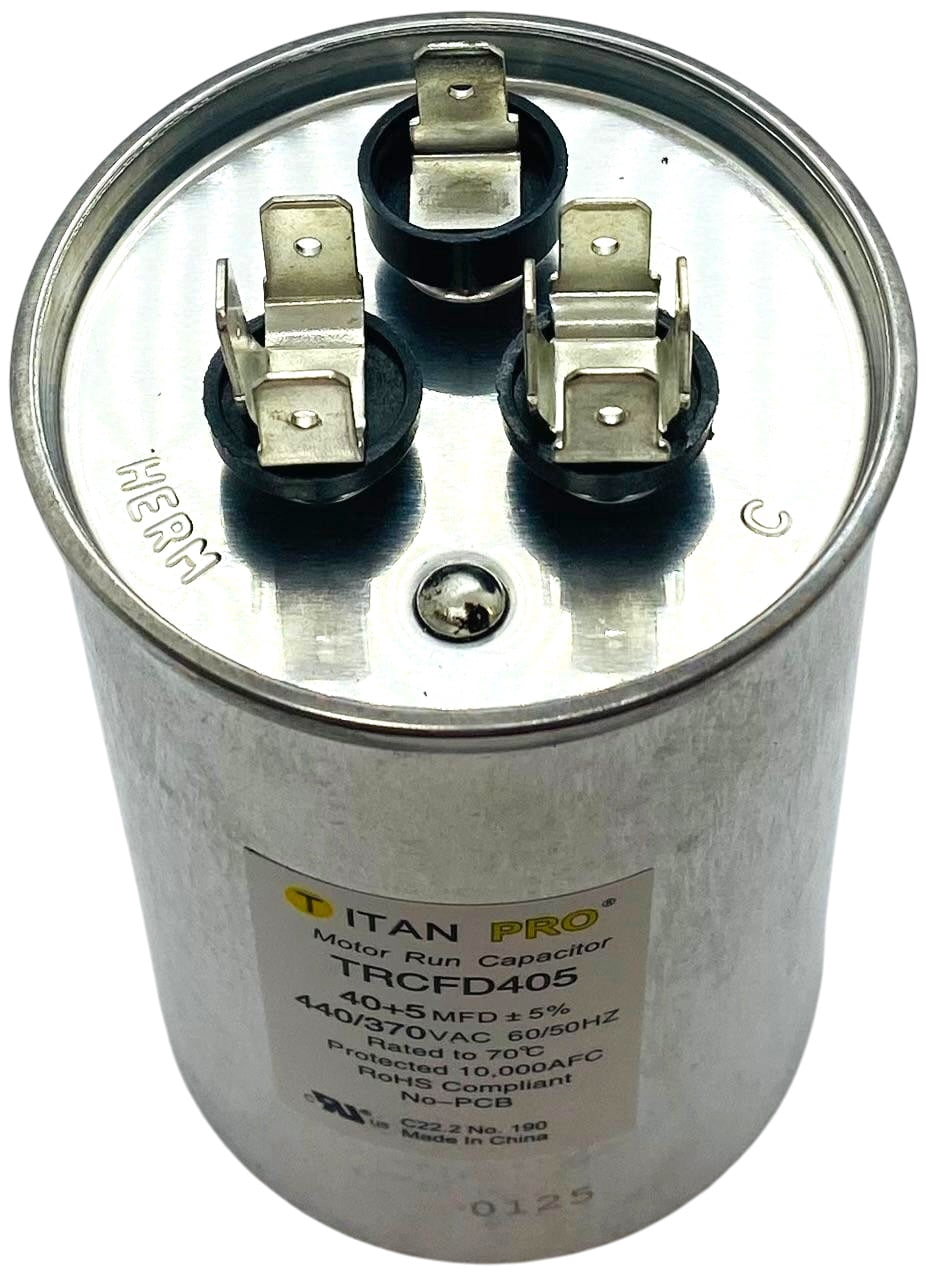 Titan Pro Run Capacitor, Round, 40+5 Mfd, 440-370V, TRCFD405