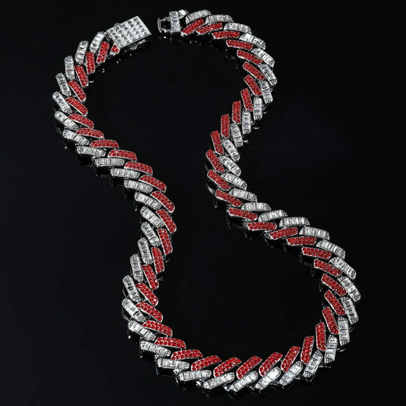Hip hop set necklace bracelet red color stones silver Layered Real Gold Plated icedout #213