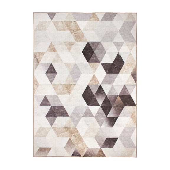 My Magic Carpet 5'x7' Machine Washable Area Rug for Dining Living Room - Lattice Geometric Neutral