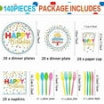 thumbnail image 2 of MEKBOK 140pcs Happy Birthday Disposable Party Supplies Set with Colorful Polka Dots Design- Includes Disposable paper Birthday Plates and Napkins,Cups,Tablecloth, Dots Party Supplies Serves 20 Guest., 2 of 6