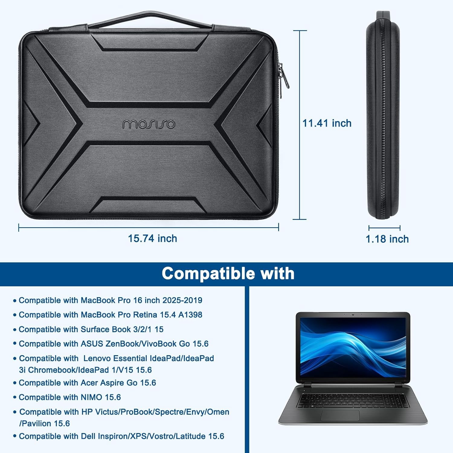 MOSISO 15-16 inch Laptop Hard Case, 15.6 inch Waterproof Shockproof Computer Bag Compatible with MacBook HP Dell,Artistic Geometric EVA Carrying Sleeve Laptop Case Hard Shell with Handle