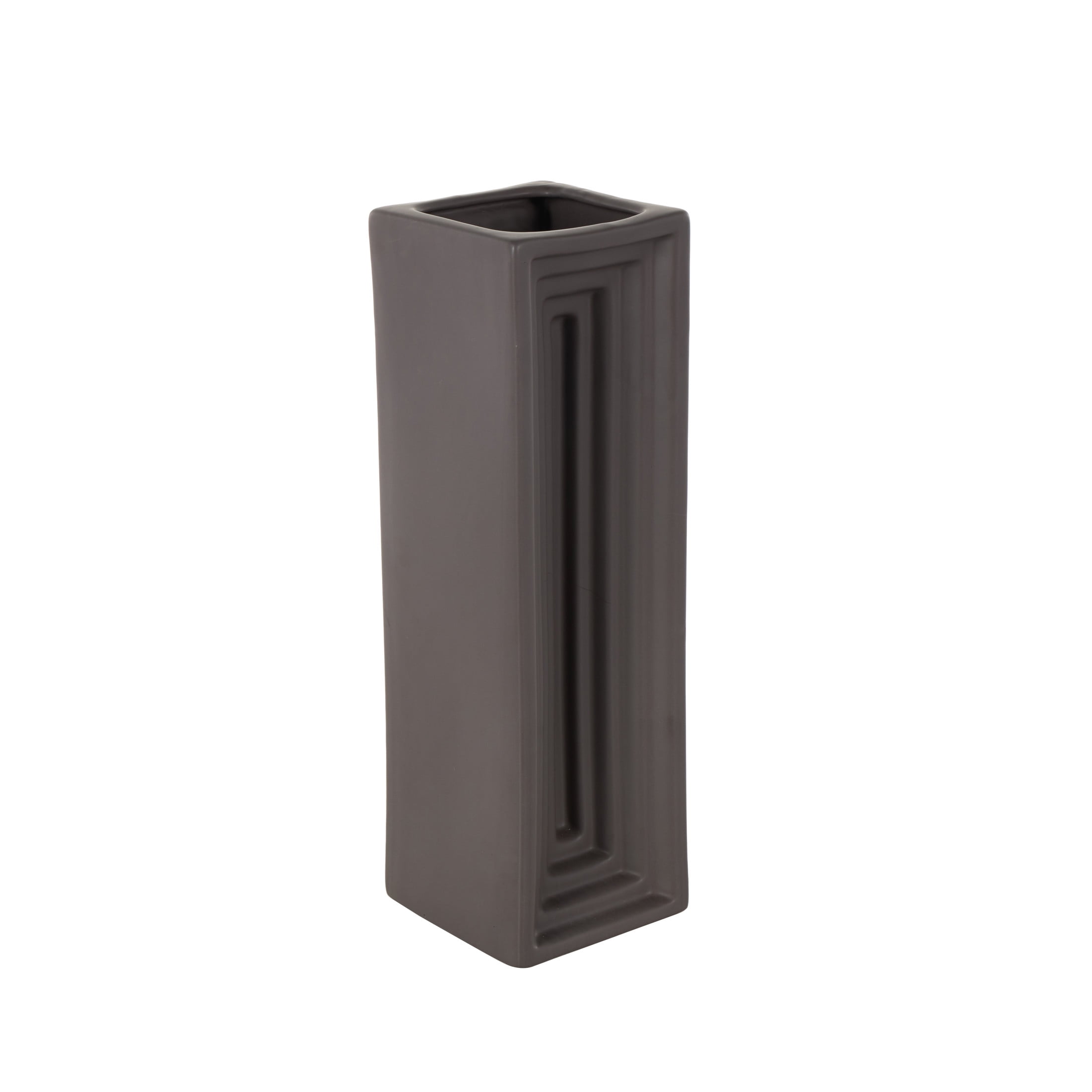 DecMode 15" Geometric Concaved Rectangular Black Ceramic Vase