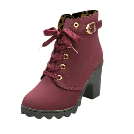 

TOYFUNNY Womens Fashion High Heel Lace Up Ankle Boots Ladies Buckle Platform Shoes