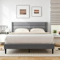 thumbnail image 2 of Costway Queen Bed Frame with Wingback Headboard Linen Upholstered Platform Bed Grey, 2 of 10