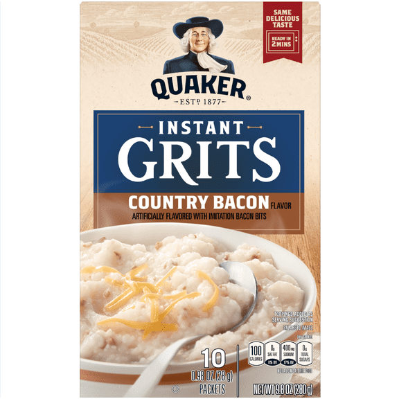 Quaker Instant Grits, Bacon, 9.8 oz Box