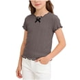 thumbnail image 2 of Fengqque Girl's T-shirt Summer Short Sleeve Tops Bow Lettuce Trim Crew Neck Shirts Loose Fit Casual Basic Tees Dark Gray 7-8 Years, 2 of 7
