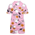 thumbnail image 3 of 2 Piece Pajamas Set for Women Satin Silk Short Sleeve Button Down Loungewear Halloween Pumpkin Skull Bat Pattern Pjs Sleepwear Shorts Set Breathable Casual Home Wear, 3 of 6