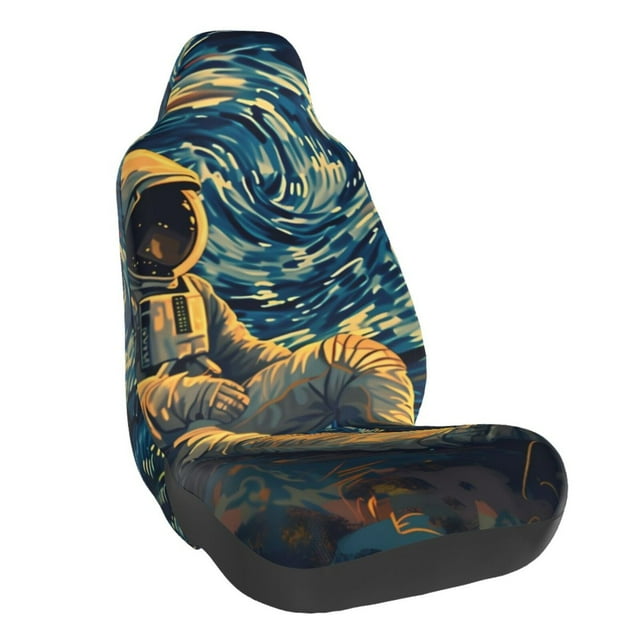 Wukai Astronaut Starry Night Full Set Car Seat Covers with Soft Padding Universal Auto Front Seats Protector and Cushion Mat