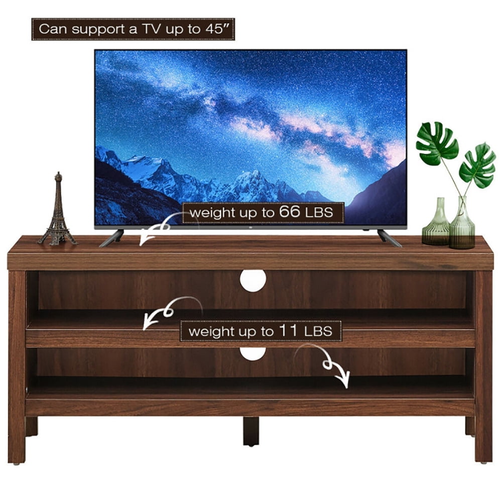 Finihen TV Stand, TV Cabinet, 3-Tier TV Stand Console Cabinet for TV's up to 45 Inch with Storage Shelves, Media Entertainment Center with Storage, for Living Room, Bedroom, Walnut