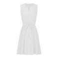 thumbnail image 5 of Sakmal White Summer Dresses for Women 2024 Mid-Length Notch Neck Solid Tie Pleated Sleeveless A-Line Dress, 5 of 6
