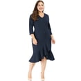 thumbnail image 3 of Vestido Midi Con Volantes Cuello  V De Cóctel TalGrande PaMujer Azul 3XL, 3 of 6