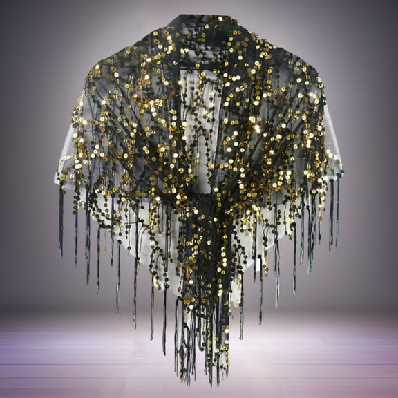 Sequined Tassel Small Shawl Casual Blouse Small Shawl. Travel Wraps for Women on Blanket Jackets for Women Owl Shawl Womens Scarfs Winter Shawl Clips Flapper Dresses 1920s plus Sizes Womens Wraps And