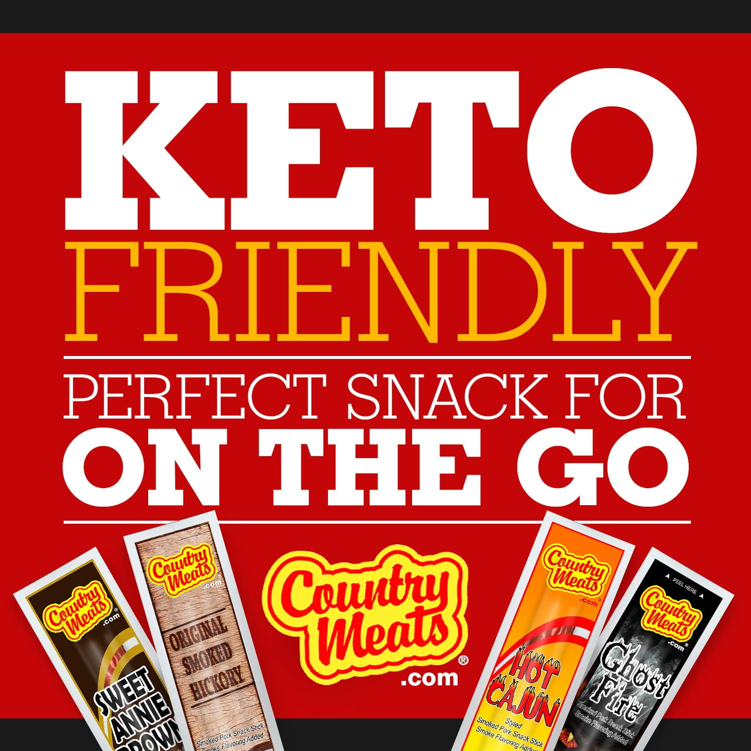Country Meats High Protein Keto Friendly Meat Sticks (10 Sticks, Ghost Fire)