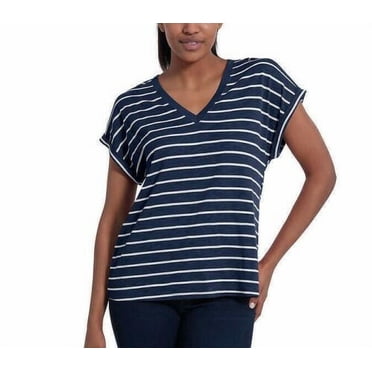 Jessica Simpson Women's V-Neck Soft Jersey Knit Top, Mood Indigo Medium