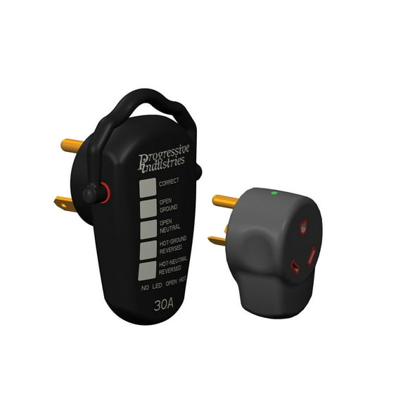 Progressive Industries Surge Protector PSK-30 Protect From Damaging Power Surges; Portable; 30 Amp; With Fault Indicator Light On Tester And Surge Module; With Swivel Plug Head Handle On Tester