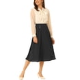 thumbnail image 2 of Falda midi vintage de línea A con cintura elástica de lunares retro para mujer, blanco y negro, talla S, 2 of 5