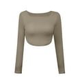 thumbnail image 6 of WREESH Womens Fashion Crop Tops Square-Neck Solid Color Knit Slim Long Sleeve Blouse Tops Green, 6 of 7