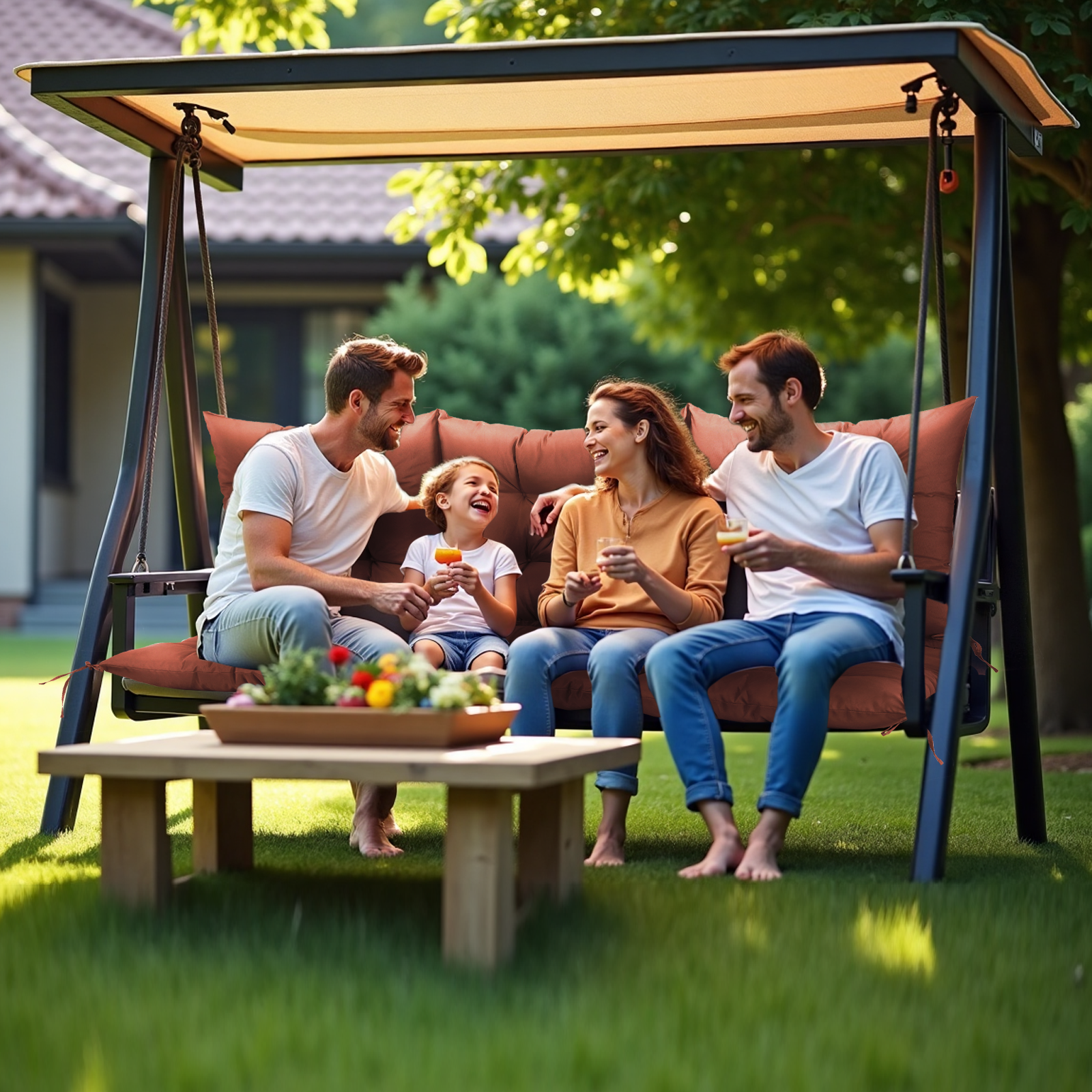 Outdoor Bench Cushion Inlife Swing Chair Cushion Waterproof Sun-Resistant with 8 Nonslip Ties, Deep Coffee 150cm*100cm