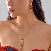 NICKSUN Christmas Nutcracker Jewelry Set, Enamel Nutcracker Pendant Necklace & Drop Earrings, Festive Holiday Matching Jewelry Gift Set