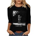 thumbnail image 1 of Camisas Para Mujer Camiseta Estampada de Moda Blusa de Manga 3/4 de Longitud Media Cuello Redondo Tops Casuales Odeerbi ODB128955, 1 of 5
