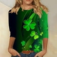thumbnail image 3 of Yteetum 3/4 Length Sleeve Womens Tops Oversized Crewneck St Patricks Day Shamrocks Graphic Print T Shirt Womens Casual Plus Size Round Neck Loose Irish Festivities Three Quarter Sleeve Shirt, 3 of 6