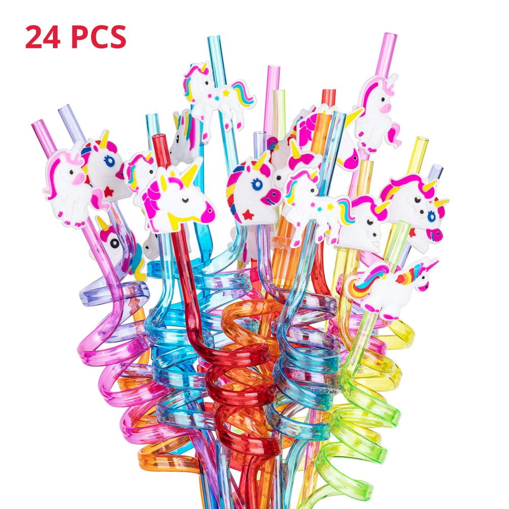 24PCS Unicorn Colourful Drinking Straws for Kids, Reusable Children's