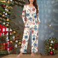 thumbnail image 1 of Puntoco Pijama para mujer, conjunto de pijama informal con cuello en V y pantalones largos con estampado navideño, 1 of 5