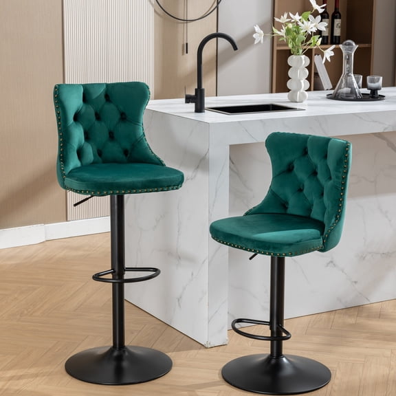 Comfortable Velvet , Adjustable 25 - 33 Inch Seat Height, 17.7 Base, , Of 2 For Kitchen Island And Pub Modern Bar Stools, Seat, Handmade Details,