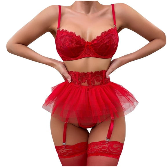 Levmjia Women's Lingerie Set Mesh Embroidery 3 Piece Set For Couples Romantic Nights Comfortable Stretch Fit Pajamas And Special Occasions