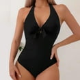 thumbnail image 2 of Uaswgudfs Stylish Womens One-Piece Swimsuit with Plunge Neckline & Central Knot Accent, Sleeveless Swimwear Design Bathing Suits Black L, 2 of 6