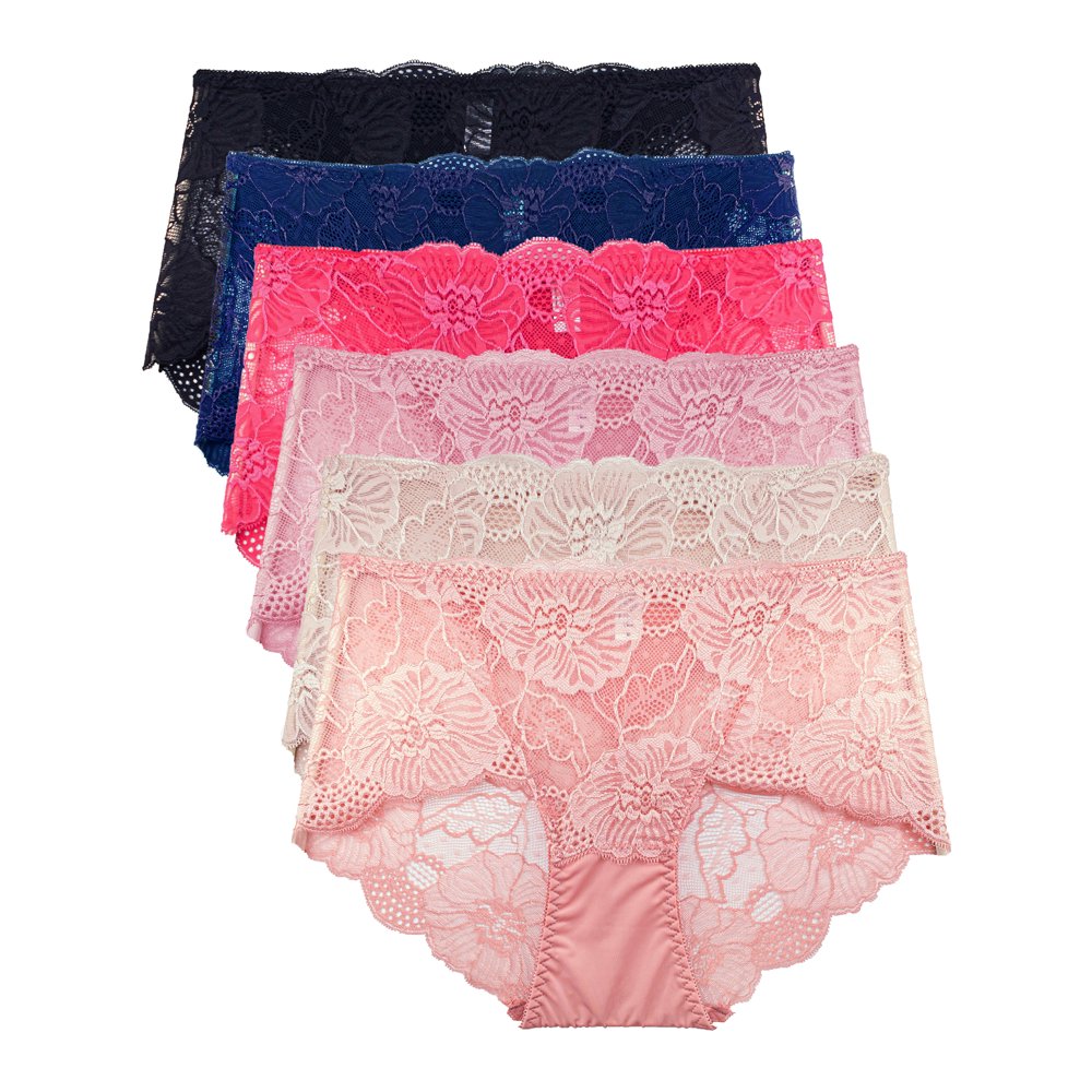 B2BODY Barbra Women's Panties Retro Lace Boy Shorts Small to Plus Size 6 Pack