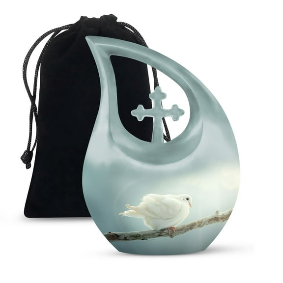 MUKTIVE Dove Funeral and Cremation Urns for Ashes, Large and Decorative Urn for Human Ash, Burial Urns for Ash, Unique and Decorative Urn, Burial Gifts for Adults Ash, White and Grey, 10 Inch