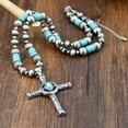 thumbnail image 3 of Turquoise Stone Cross Choker Turquoise Necklace,Coral Stone Crucifix Cross Boho Pendant, 3 of 6