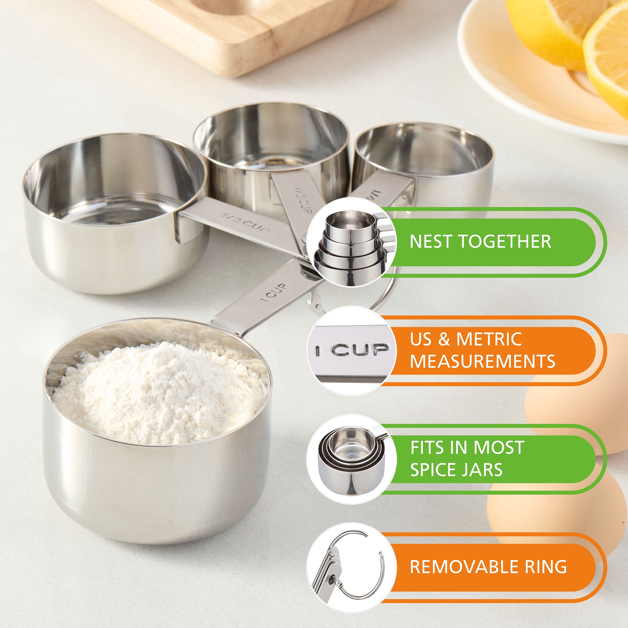 Mainstays Stainless Steel 4-Piece Nesting Measuring Cups