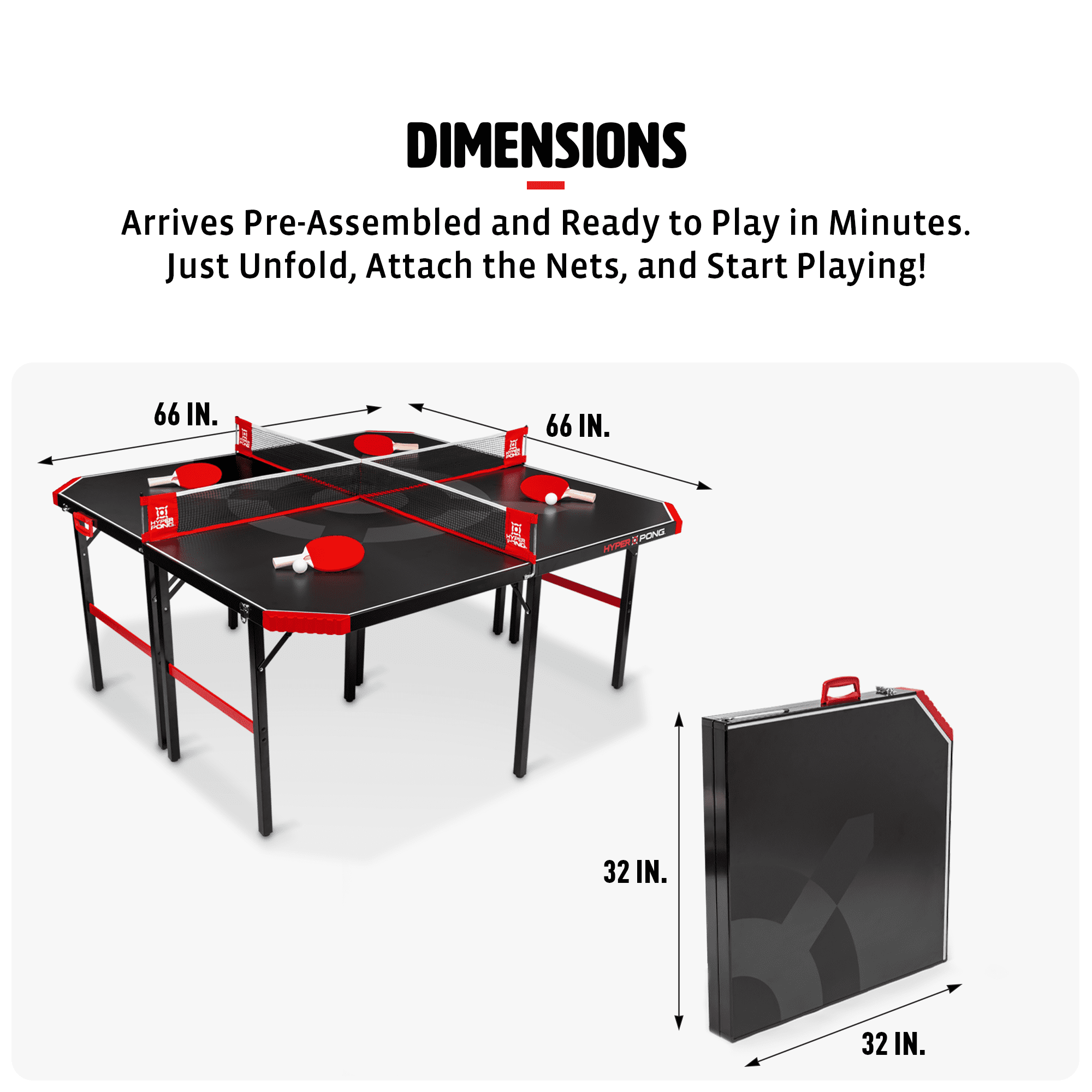 Hyper Pong 4 Way Table Tennis Table, Folding 4 Player 9mm thick Ping Pong  Table for Game Rooms and Basements