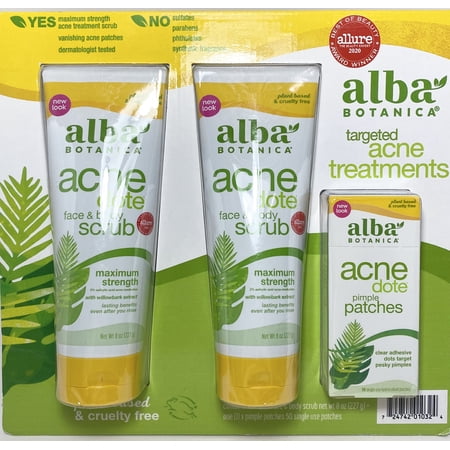 2 Alba Botanica 8 oz Acnedote Face and Body Scrub + 50ct Pimple Patch