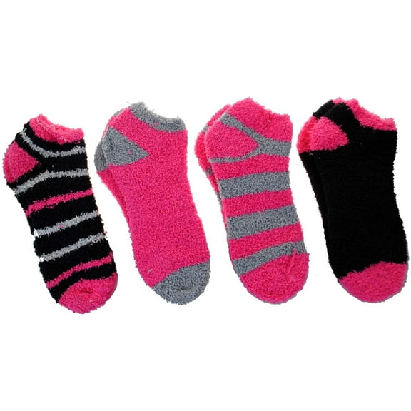 Eye Candy Comfy 4 Pack Softee No Show Socks - Shoe Size 6-10 - Pink/Black/Gray