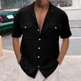 thumbnail image 2 of Vetsdori Mens Short Sleeve Shirts Polo Collar Dress Shirts Pockets Office Summer Button up Cotton Linen Casual Plain T-Shirts for Men Gift for Men, 2 of 9