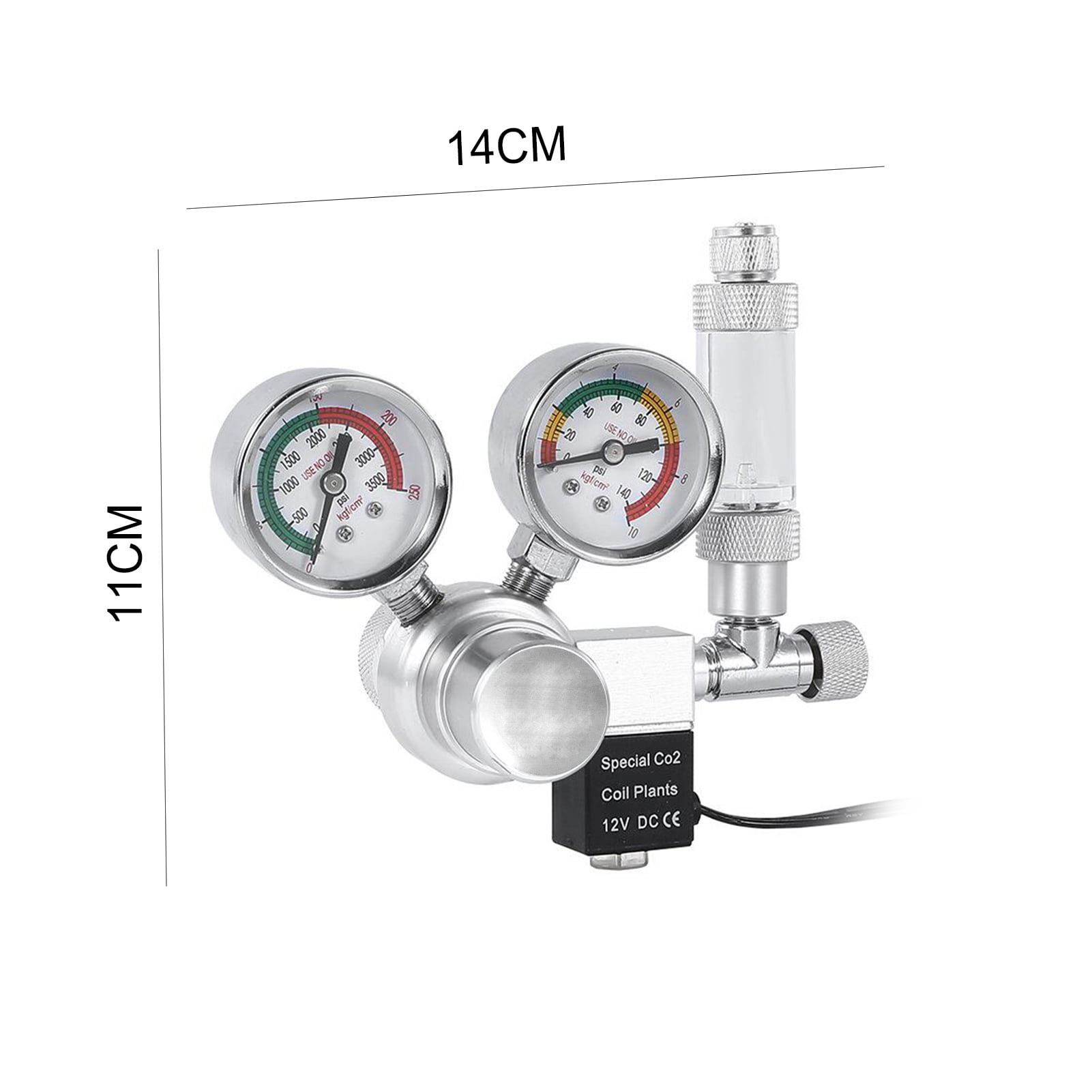 NFTIGB Aquarium CO2 Regulator Kit W21.8 Interface with Solenoid Valve Large Double Pressure Gauge Bubble Counter and Check Valve for Planted Tanks Silver EU Plug 9.45 inches / 24 cm