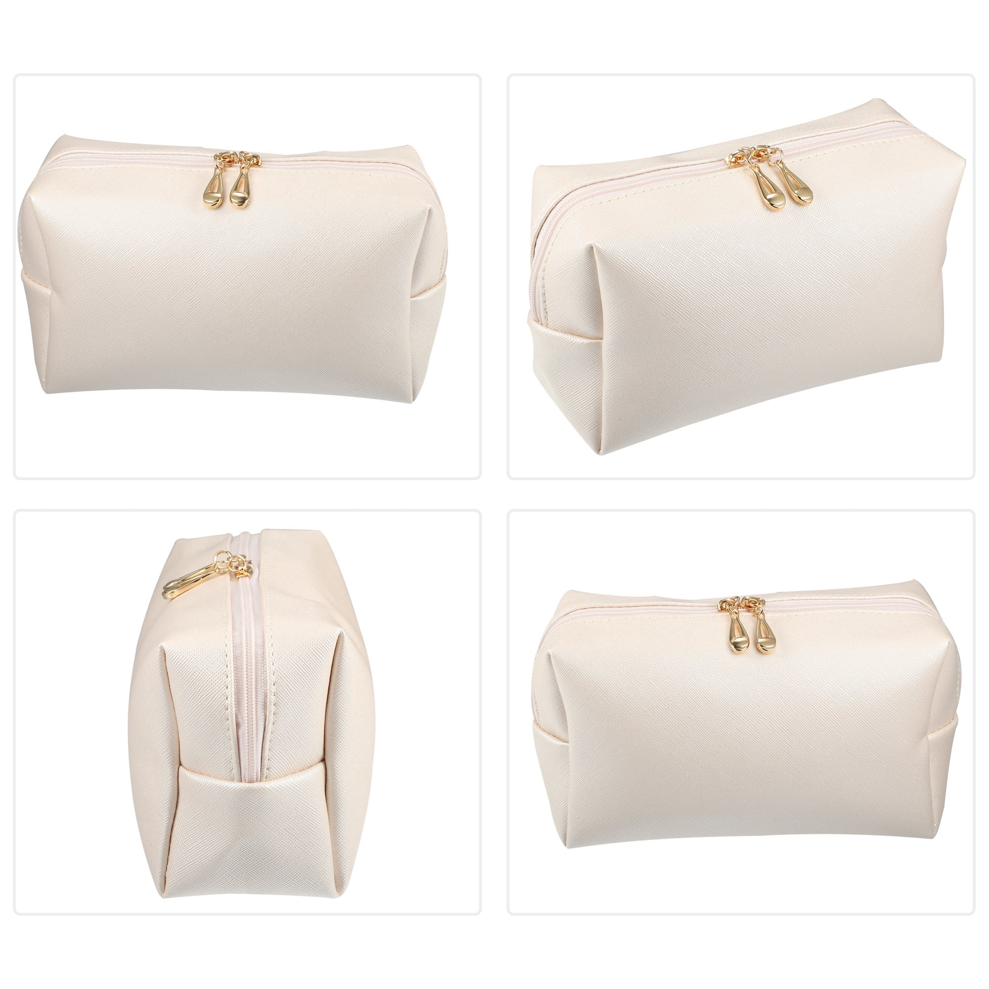 Unique Bargains Floral Makeup Bag Zipper Flower Cosmetic Pouch Beige