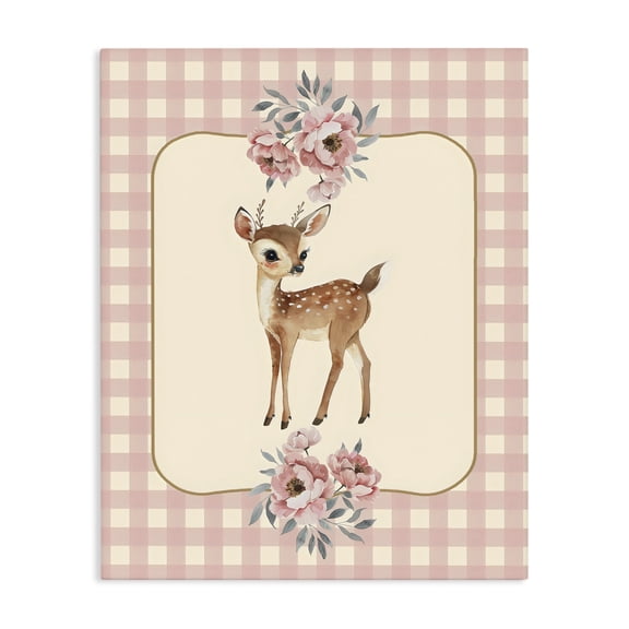 Stupell Industries Cottage Baby Deer Pink Gingham Canvas Art, 16 x 20, by LSR Design Studio