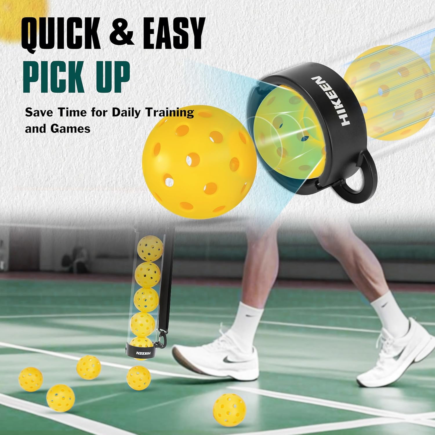 Adoreal Durable Pickleball Ball Retriever with 10 Pickleballs,Quick Pickup & Storage Pickleball Tube with Shoulder Strap for Pickleball Accessories - Includes 10 balls