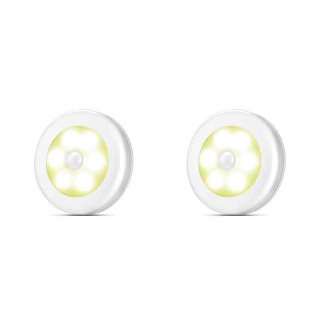 Bewildely Luz de noche LED, redonda inalámbrica, lámpara de pared ABS, ahorro de energía, luces de noche automáticas, dormitorio, escaleras, Luz Cálida/3200 2Conjunto