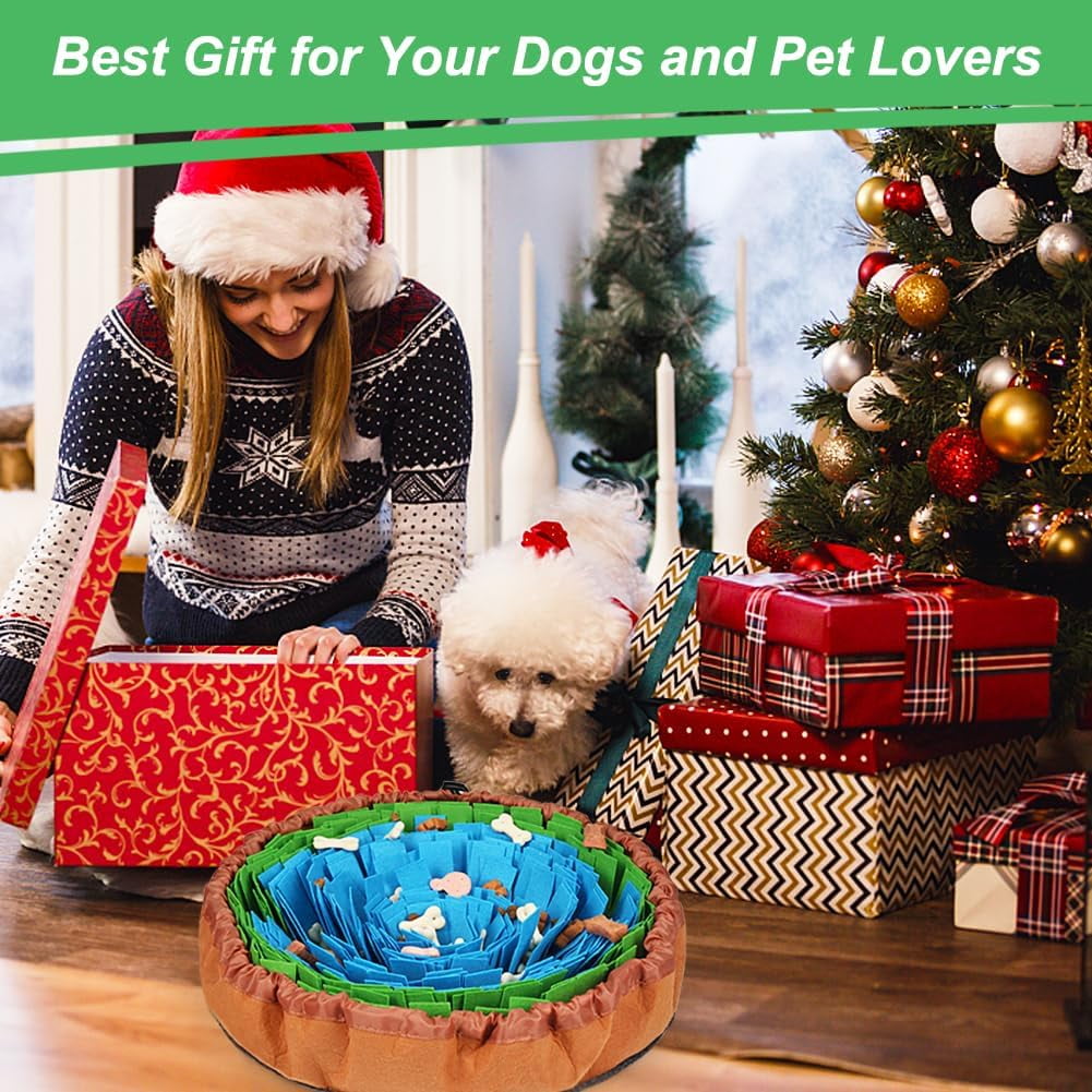 Snuffle Mat for Dogs, Adjustable Treats Feeding Mat for Slow Eating and Keep Busy, Interactive Dog Puzzle Toys Encourages Natural Foraging Skills and Smell Training (Blue Green)
