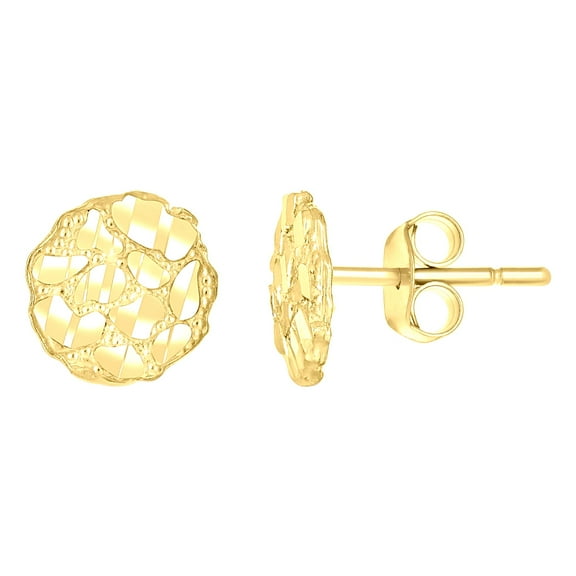10k Yellow Gold Unisex Round Nugget Stud Earrings Jewelry Gift for Men Women