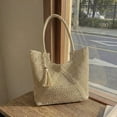 thumbnail image 3 of Yucurem Large Summer Boho Woven Bags for Women, Handmade Straw Beach Tote Bags for Vacation Holiday Travel (White), 3 of 10